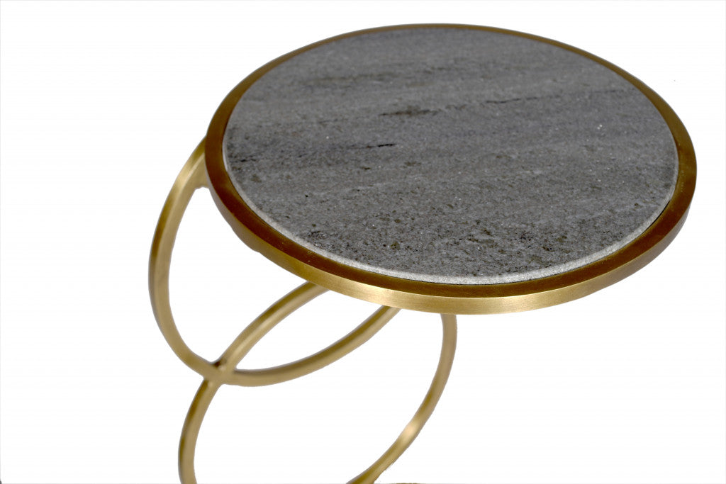 21" Gold And Gray Marble And Iron Round End Table