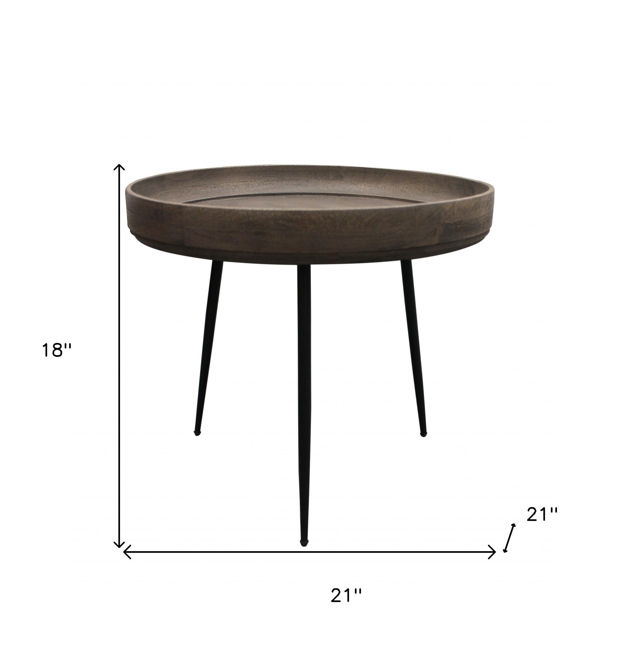 18" Black And Gray Solid Wood And Iron Round End Table