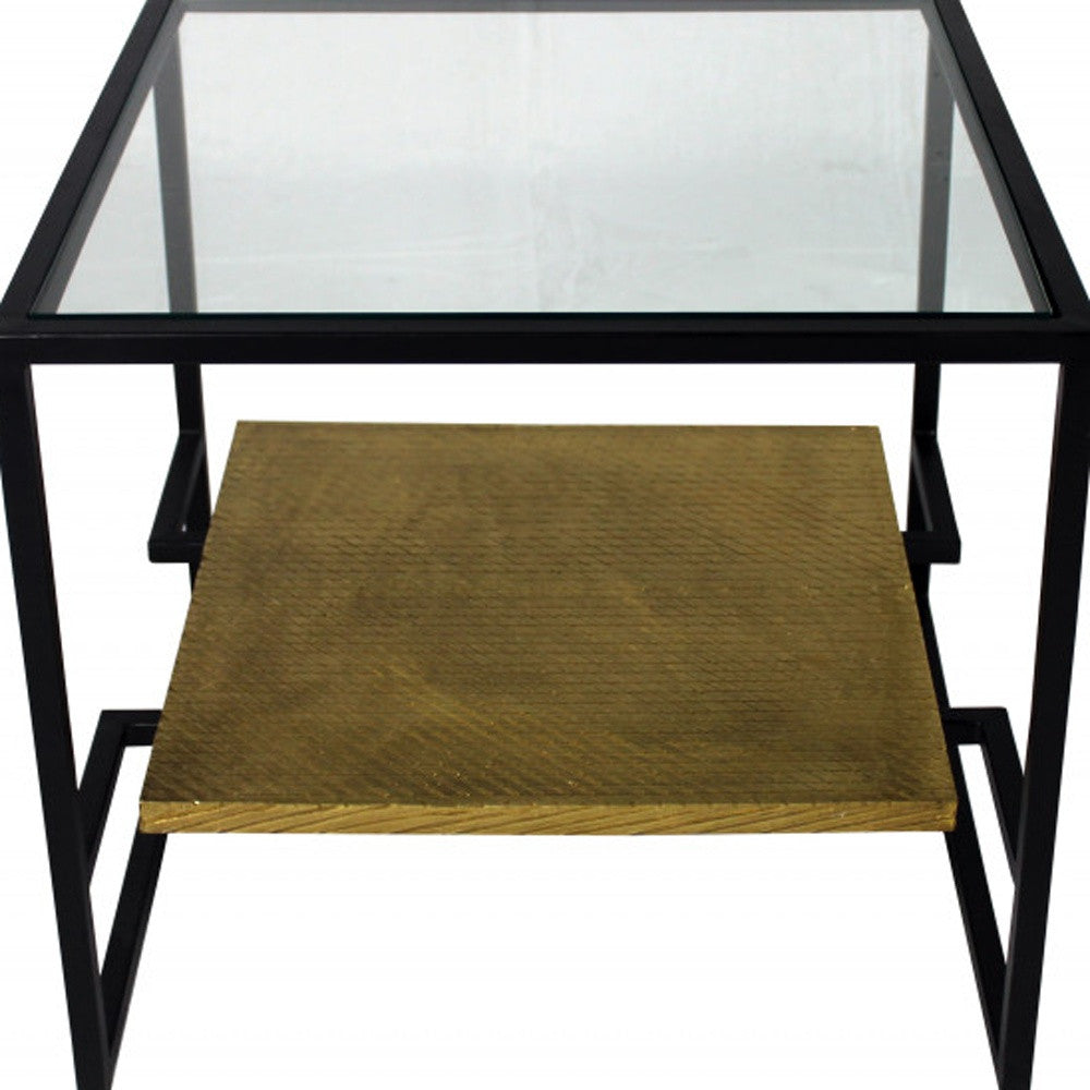 22" Bronze And Clear Glass And Iron Square End Table With Shelf