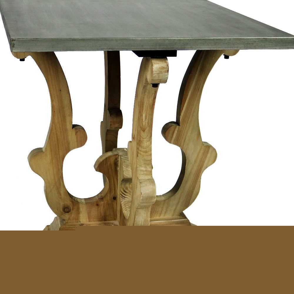 24" Natural Brown And Gray Metal And Solid Wood Square End Table