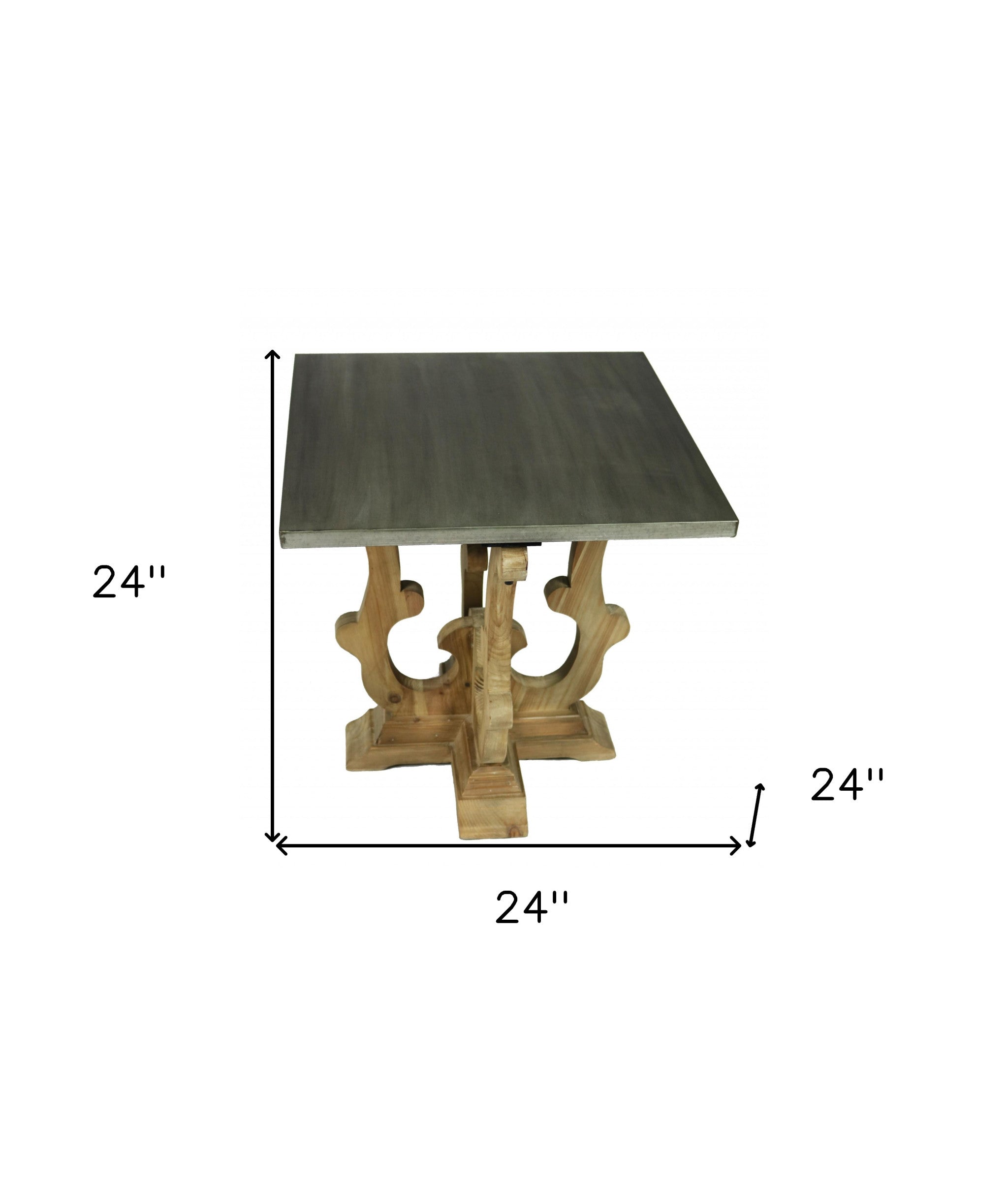 24" Natural Brown And Gray Metal And Solid Wood Square End Table