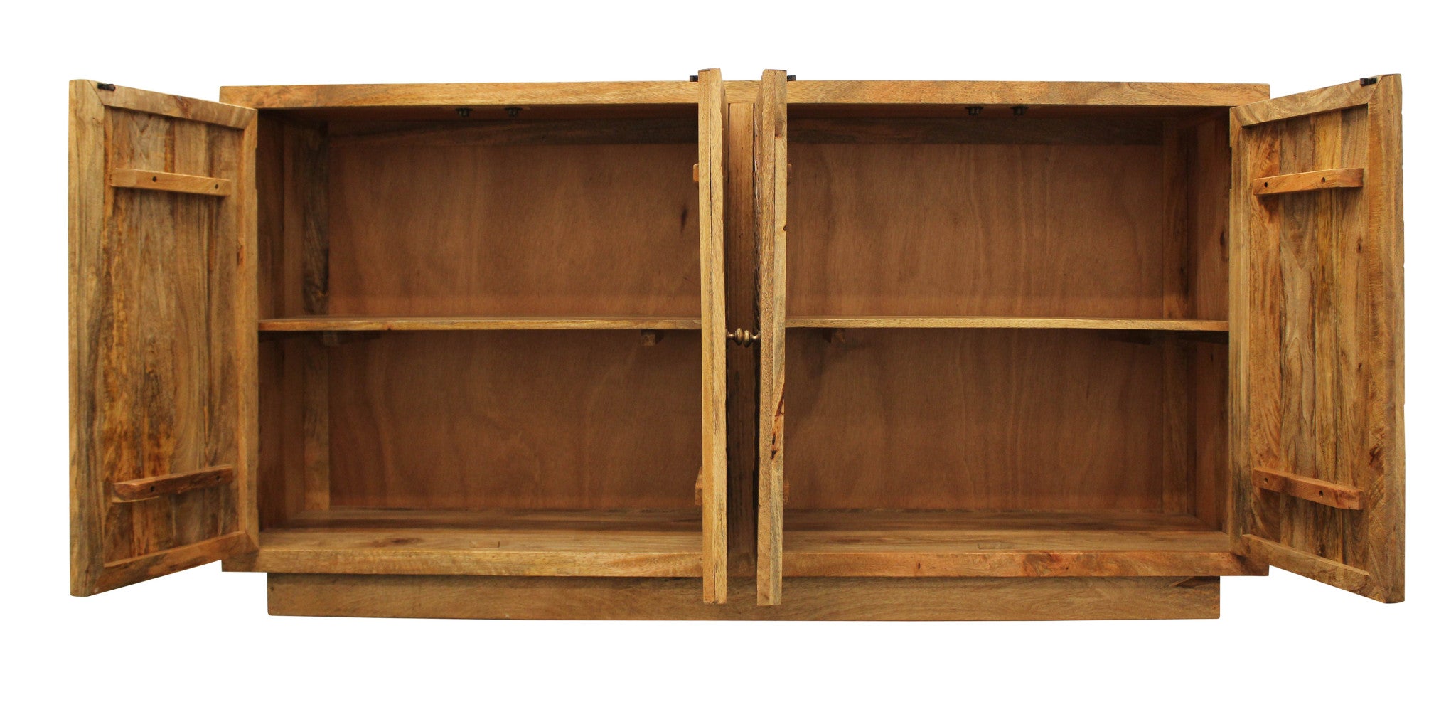 72" Natural Distressed Solid Wood Carved Geometric Sideboard with Four Doors