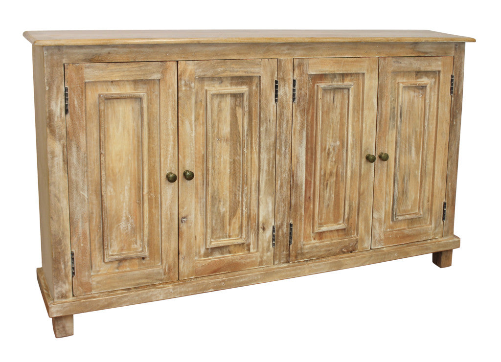60" Natural Distressed Solid Wood Sideboard with Four Doors