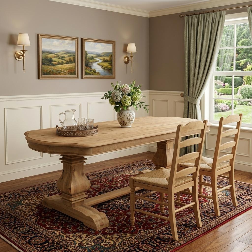 84" Natural Solid Wood Trestle Base Dining Table
