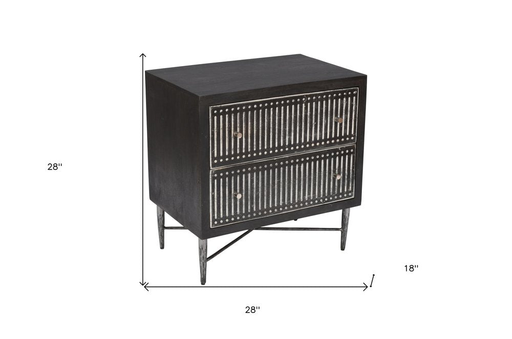 28" Dark Brown Solid Wood Two Drawer Nightstand