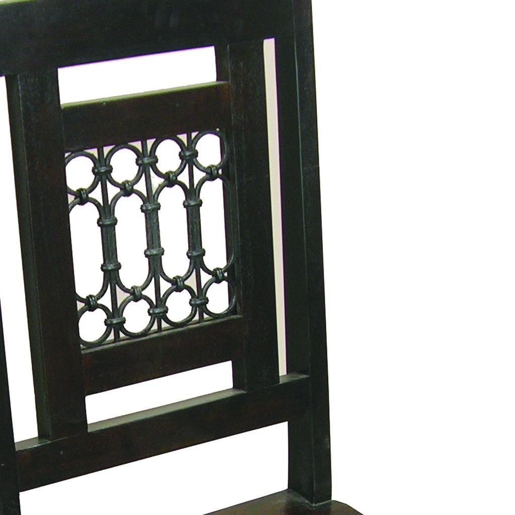 Dark Brown Metal and Wood Slat Back Dining Side Chair