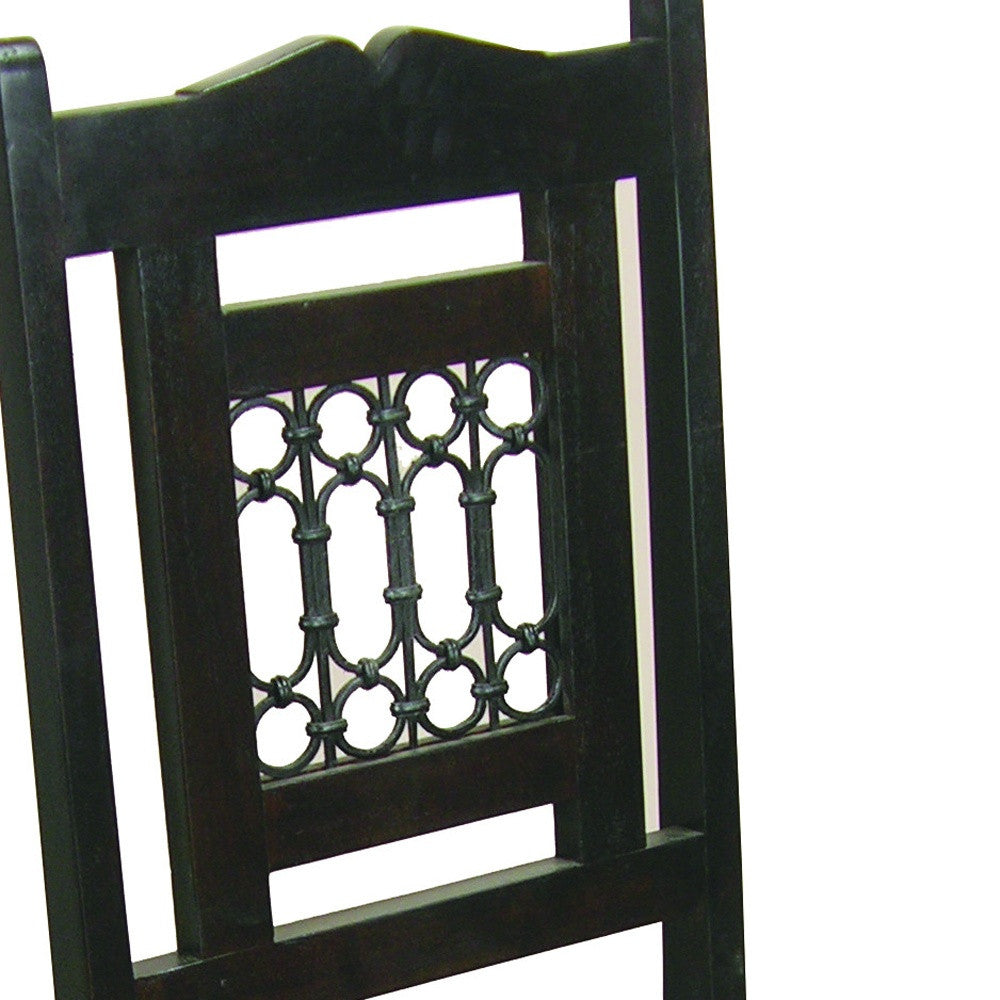 Dark Brown Metal and Wood Slat Back Dining Side Chair
