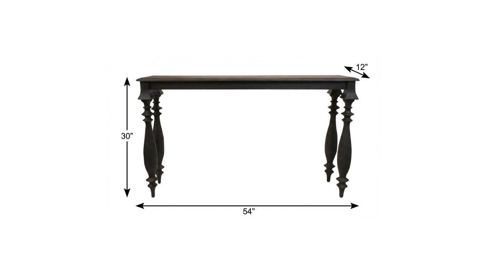 54" Black Solid Wood Distressed Console Table