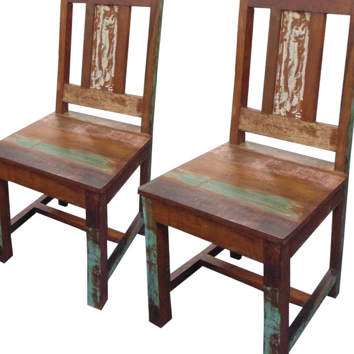 Set of Two Brown Slat Back Dining Side Chairs