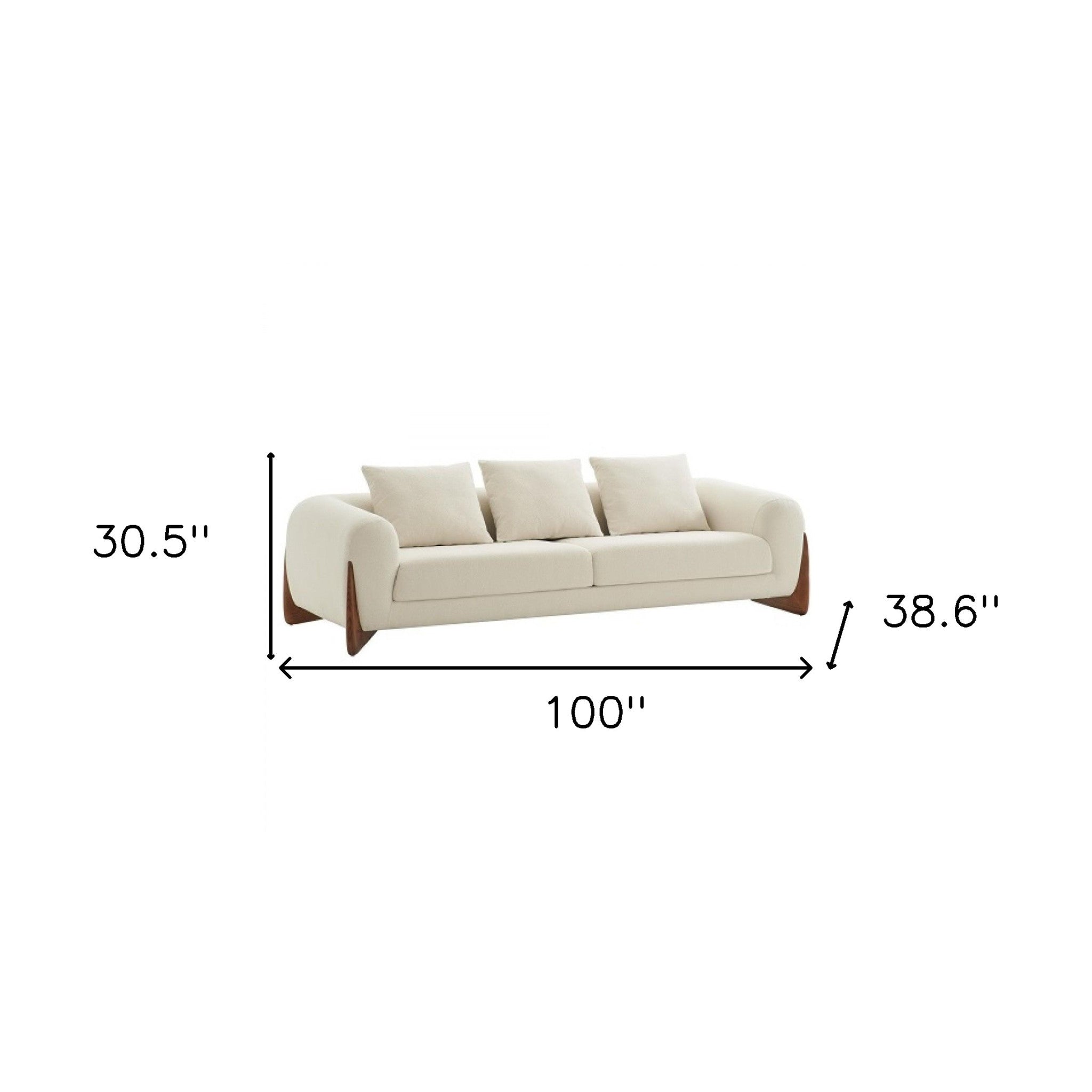 100" Cream Fabric Sofa With Wood Brown Legs