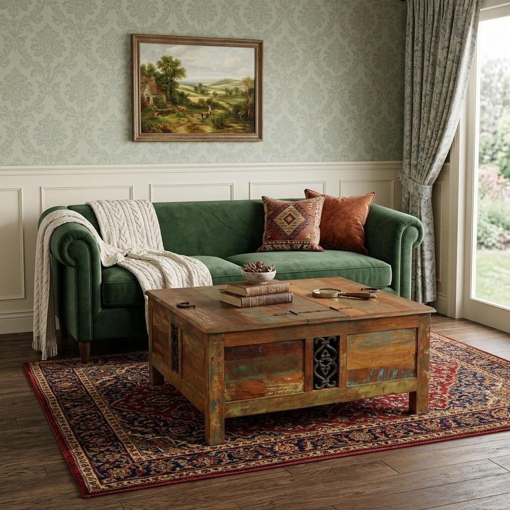 40" Brown Solid Wood Square Lift Top Solid Trunk Coffee Table