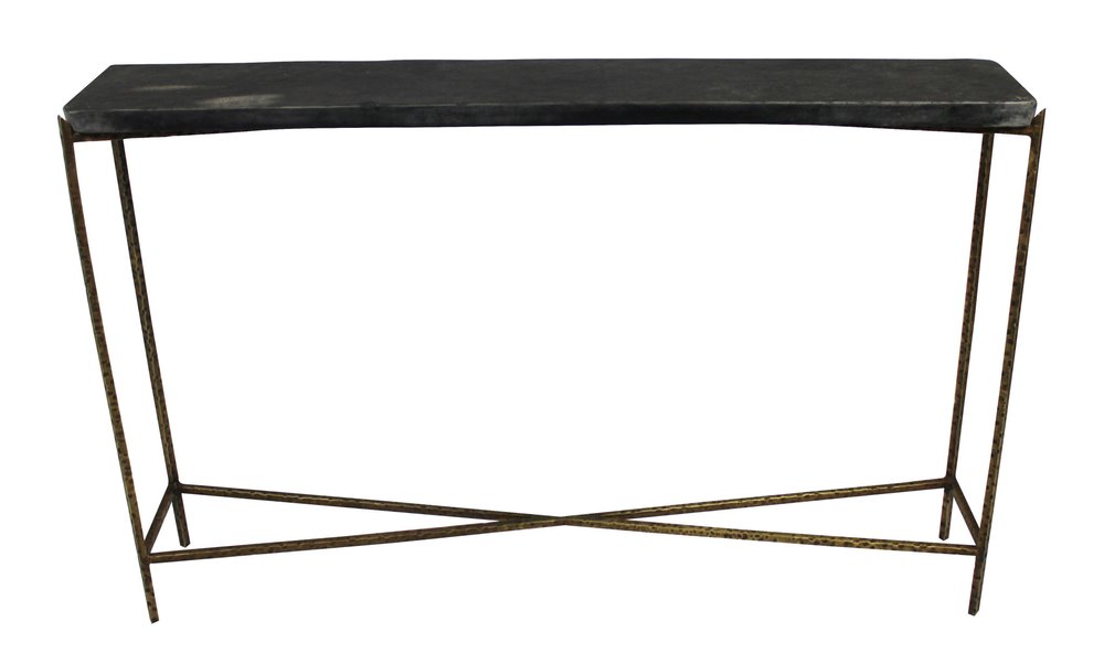 48" Black and Gold Stone and Iron Frame Console Table