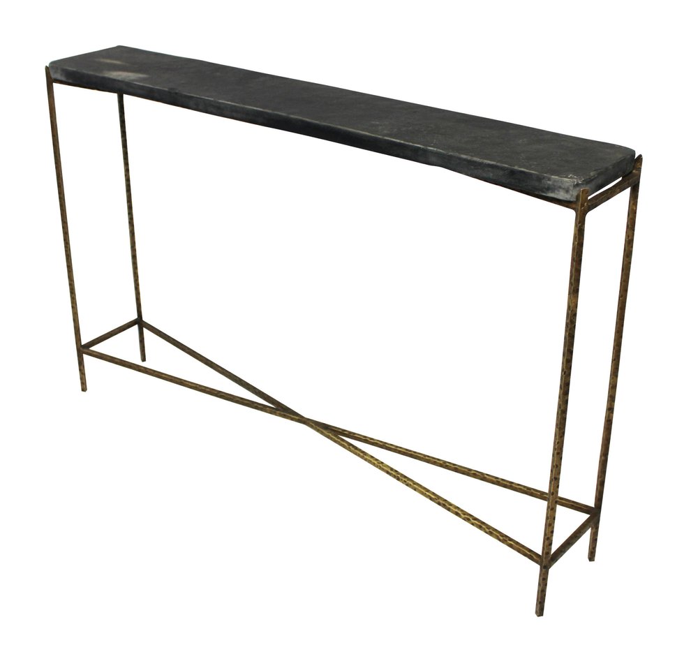 48" Black and Gold Stone and Iron Frame Console Table