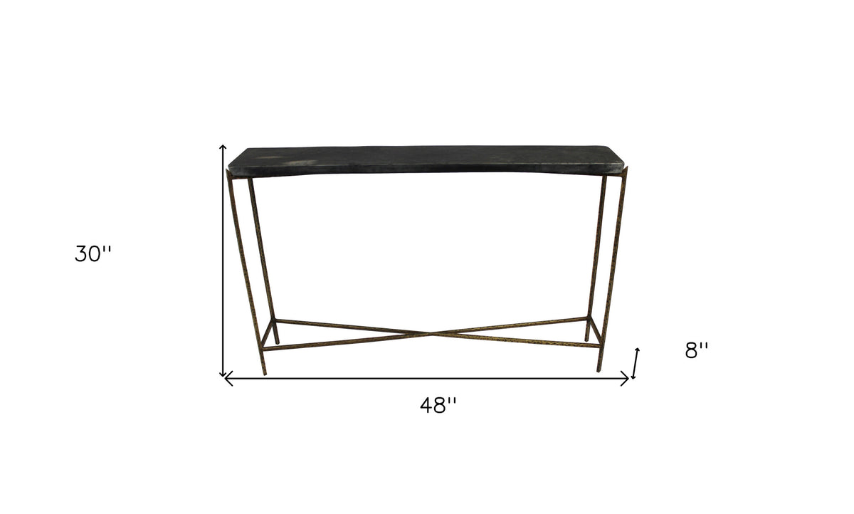 48" Black and Gold Stone and Iron Frame Console Table