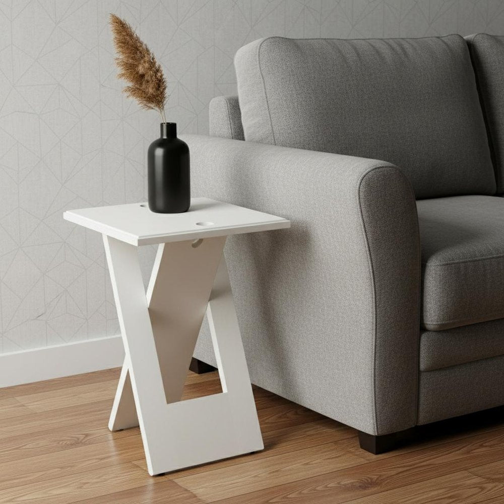 18" White Solid Wood Square Folding End Table