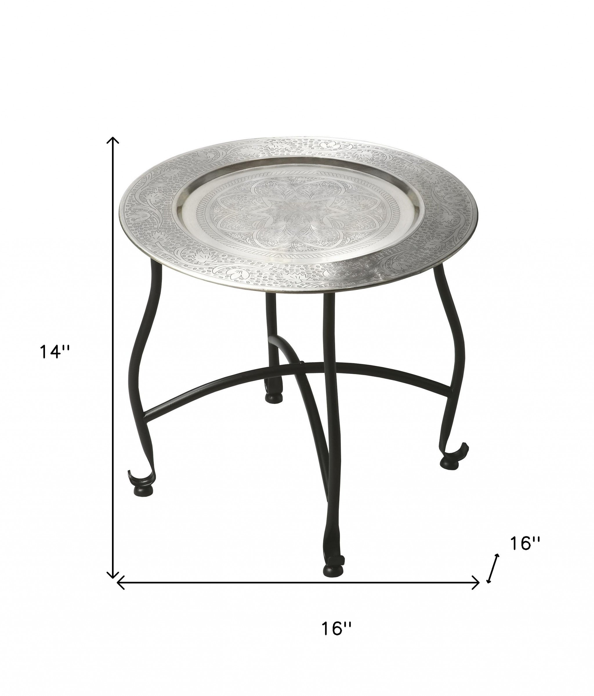 14" Black And Silver Aluminum Round End Table