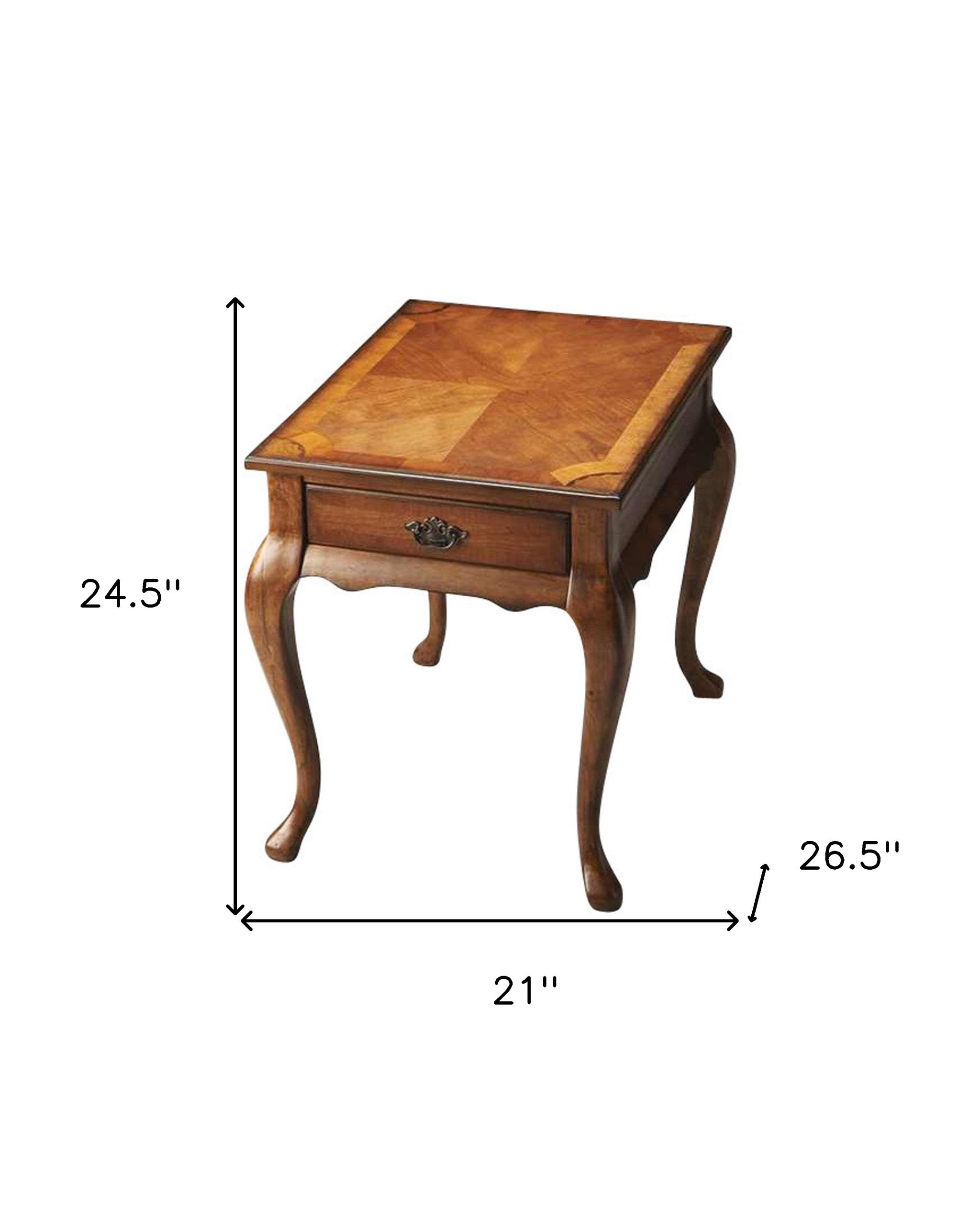 25" Medium Brown Solid And Manufactured Wood Rectangular End Table With Drawer