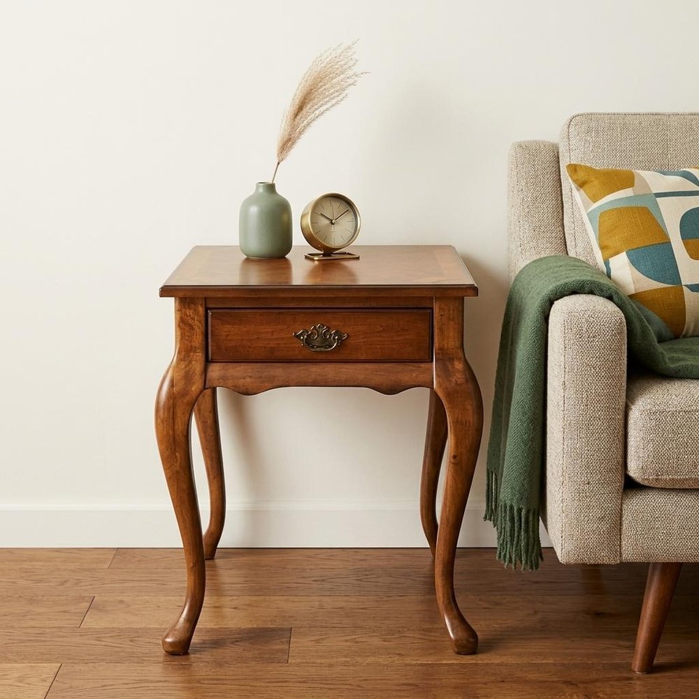 25" Medium Brown Solid and Manufactured Wood End Table With Drawer