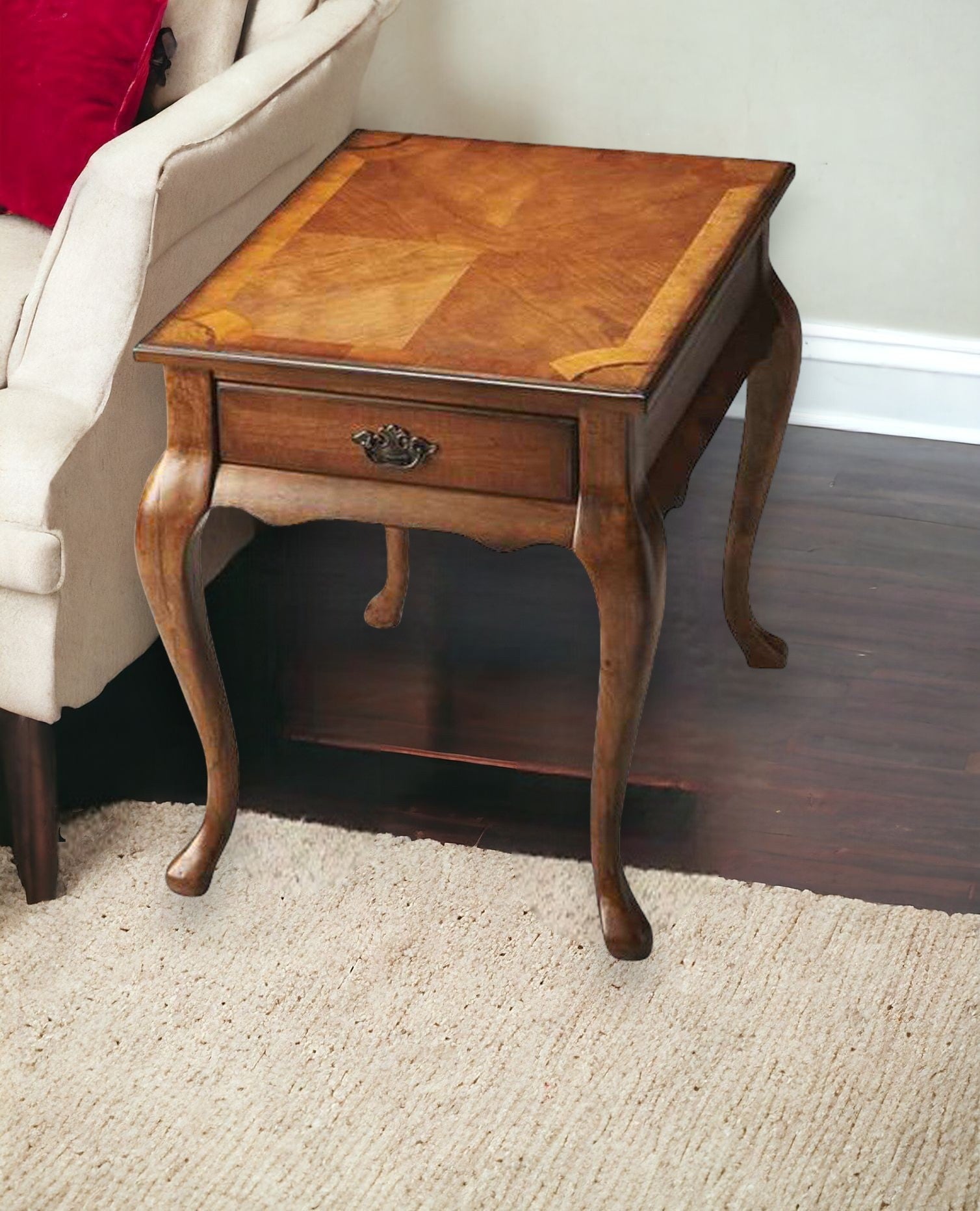 25" Medium Brown Solid and Manufactured Wood End Table With Drawer