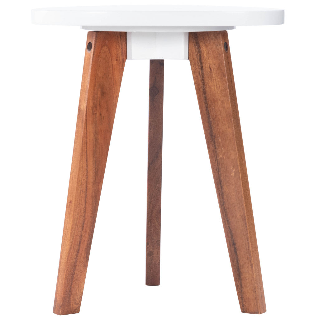 20" White and Natural Wood Triangle End Table