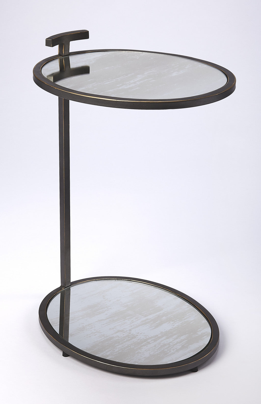 23" Black Mirrored Oval Mirrored End Table With Shelf