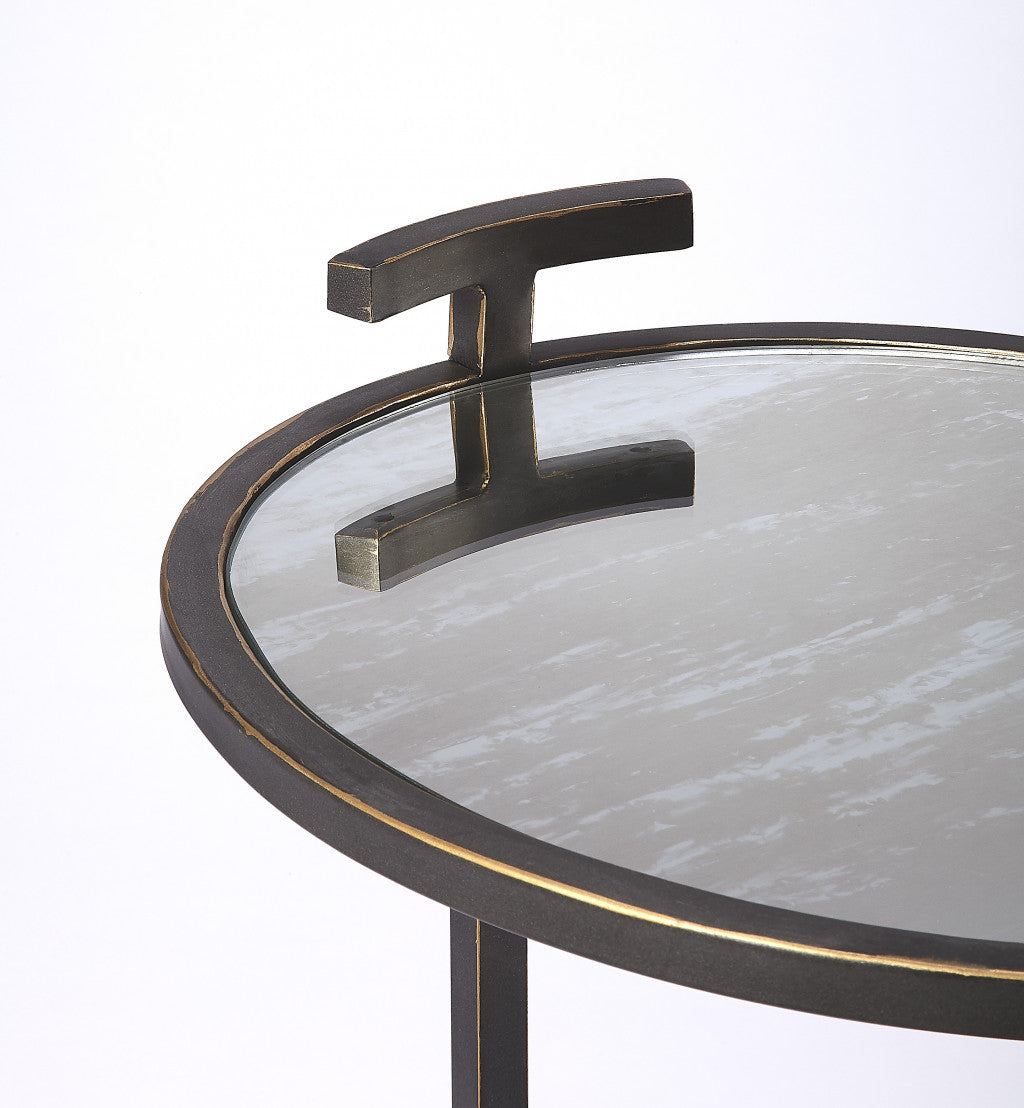 23" Black Mirrored Oval Mirrored End Table With Shelf