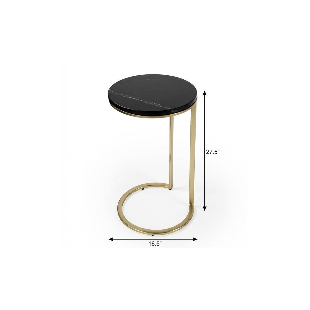 28" Black Marble Round End Table