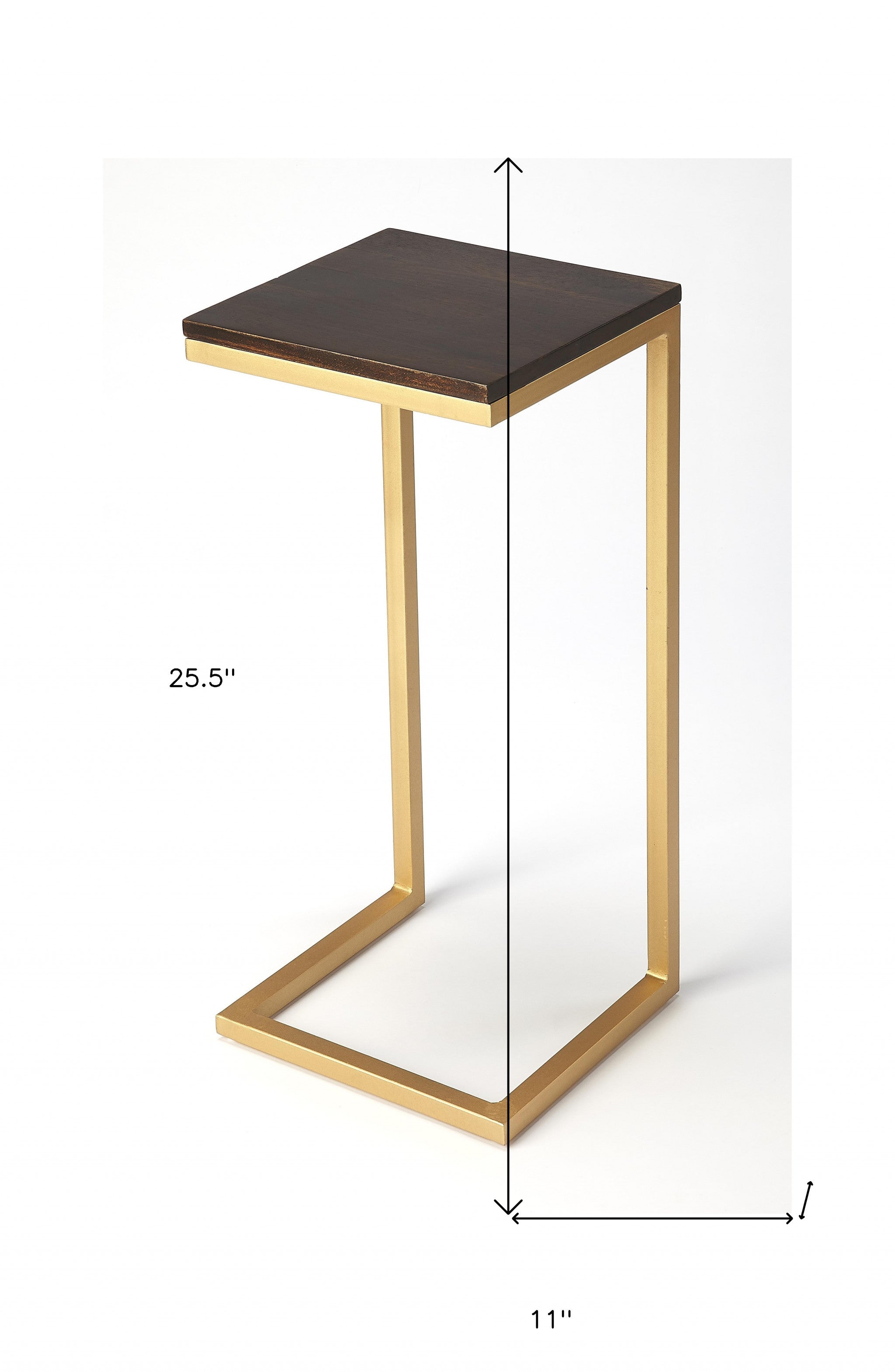 26" Gold Solid Wood Rectangular End Table