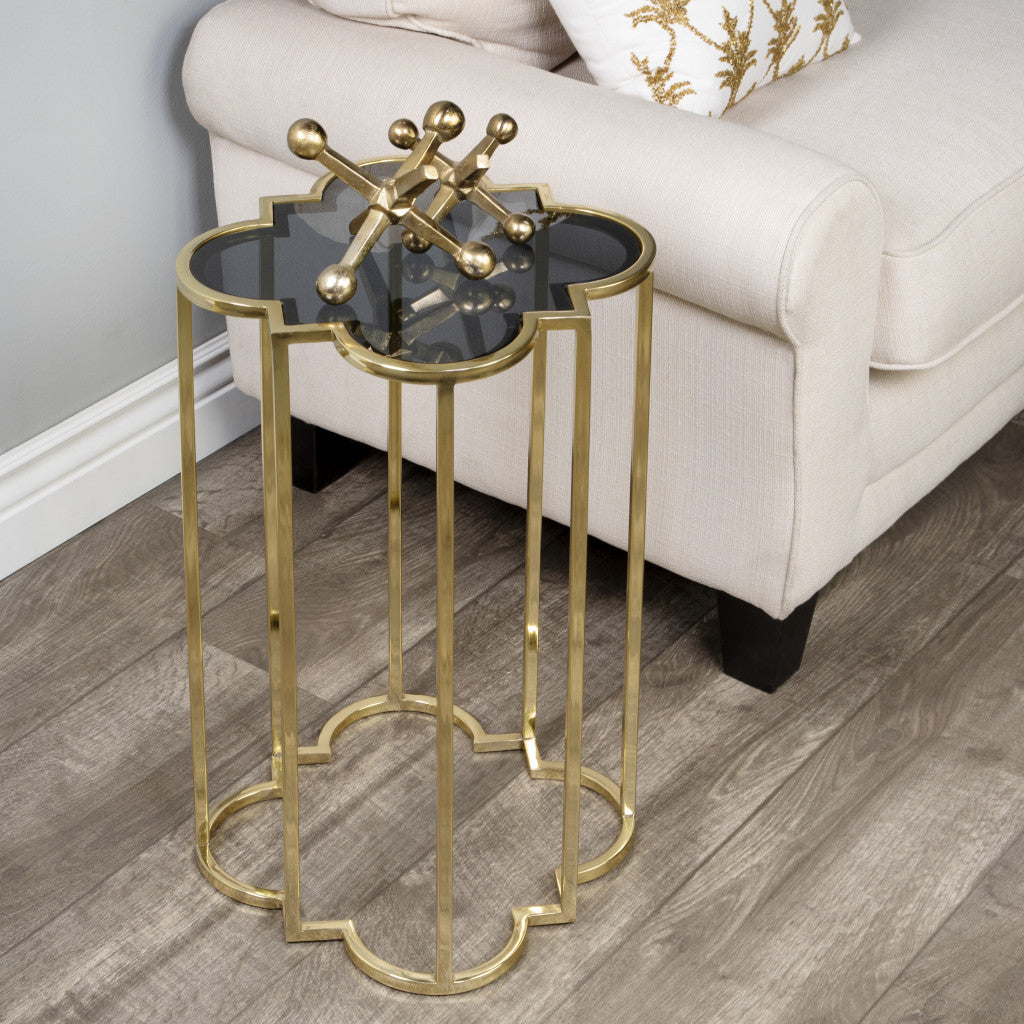 24" Gold And Black Glass Free Form End Table