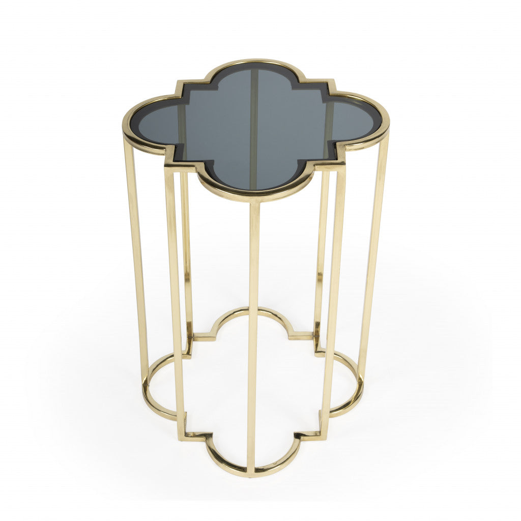 24" Gold And Black Glass Free Form End Table