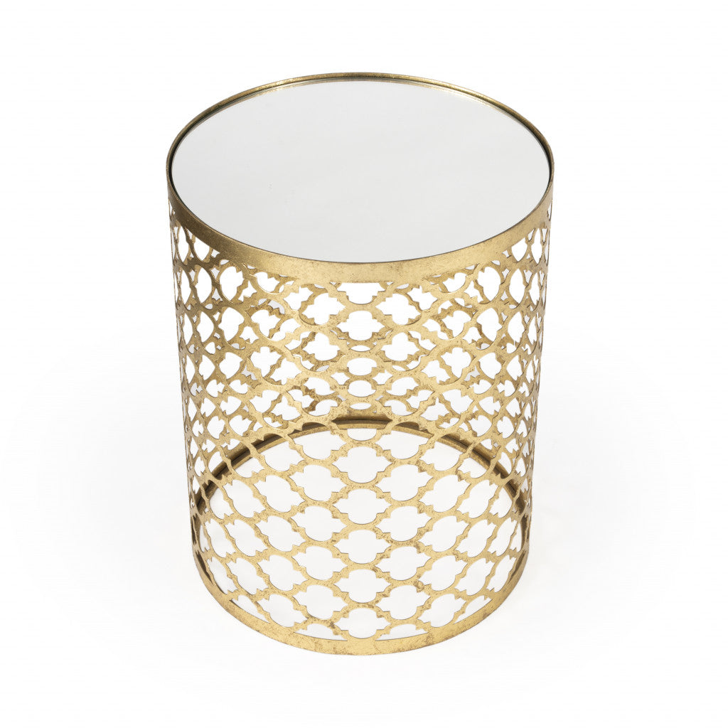21" Gold Mirrored Round Mirrored End Table