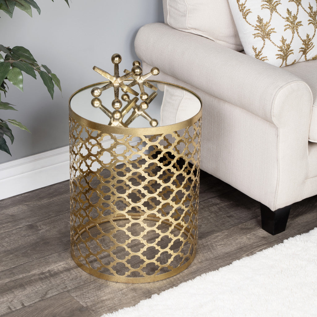 21" Gold Mirrored Round Mirrored End Table