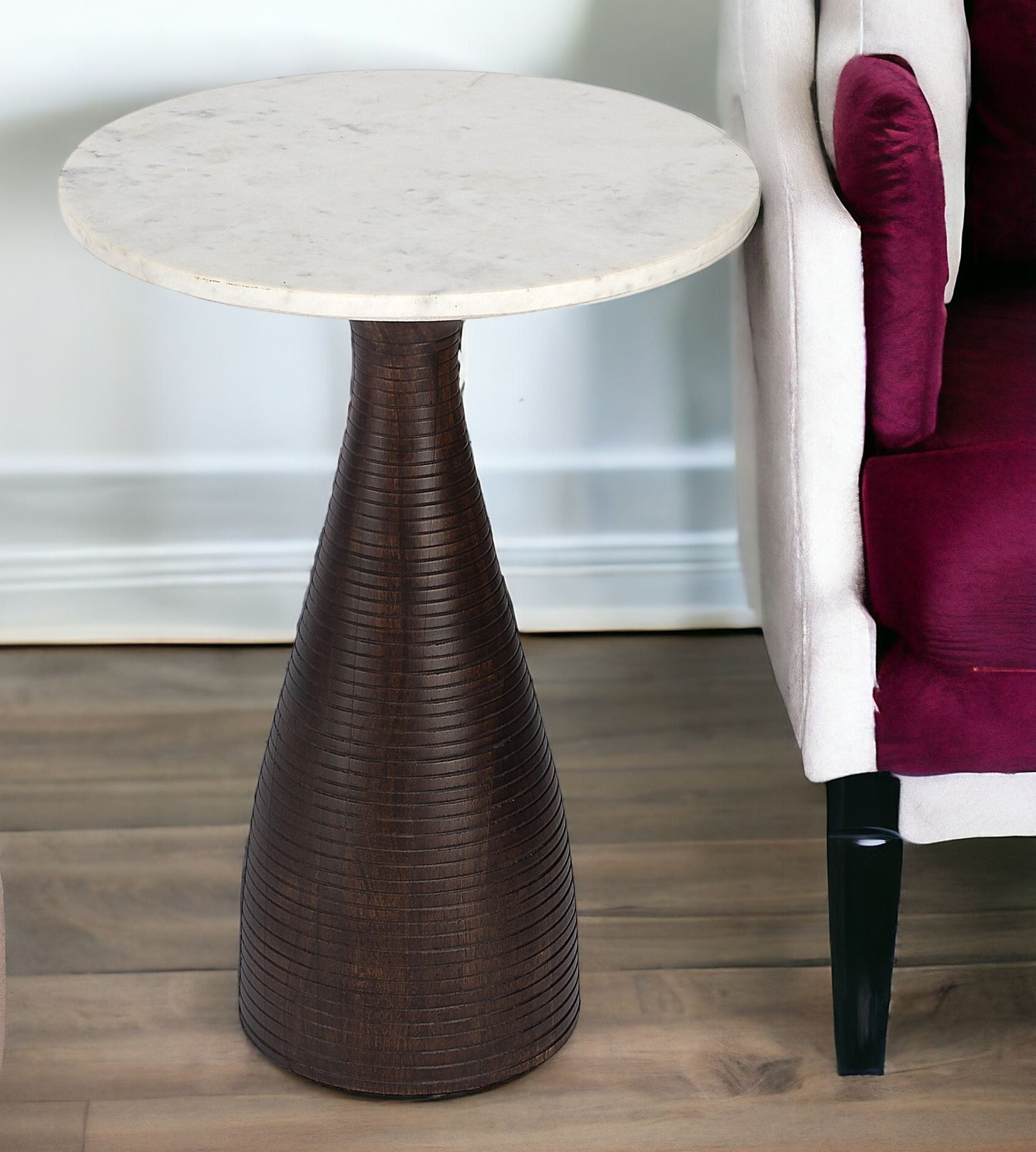 22" Brown Marble Round End Table