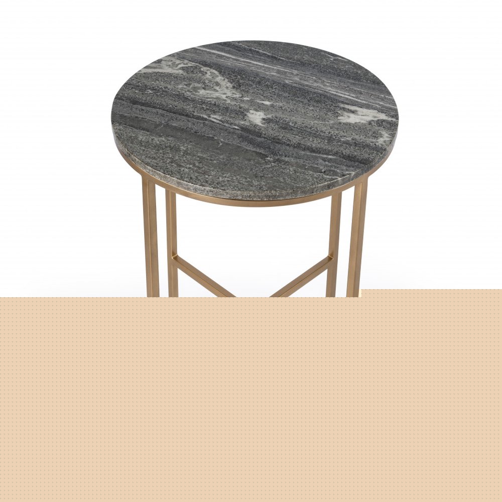 23" Brass And Gray Marble Round End Table