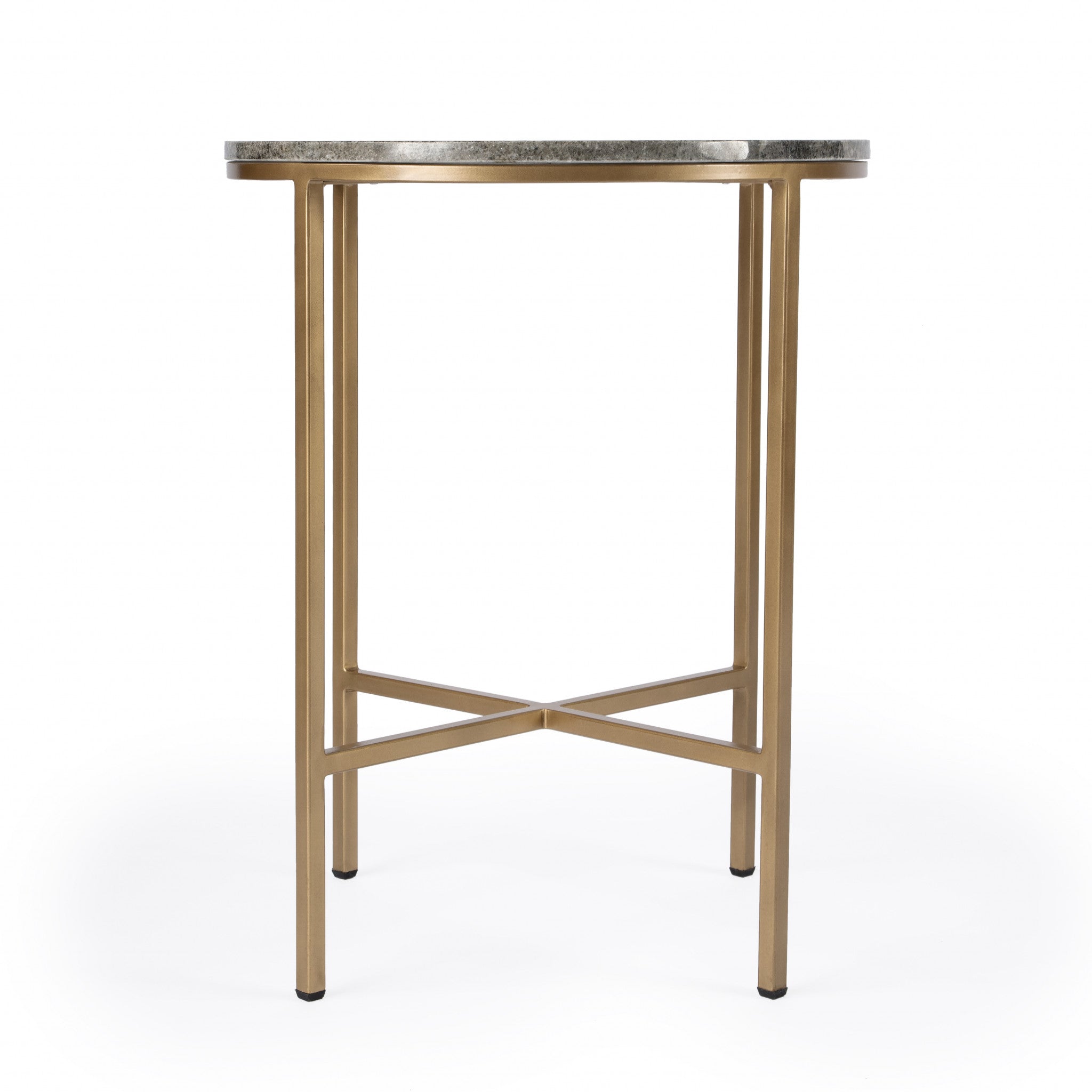 23" Brass And Gray Marble Round End Table