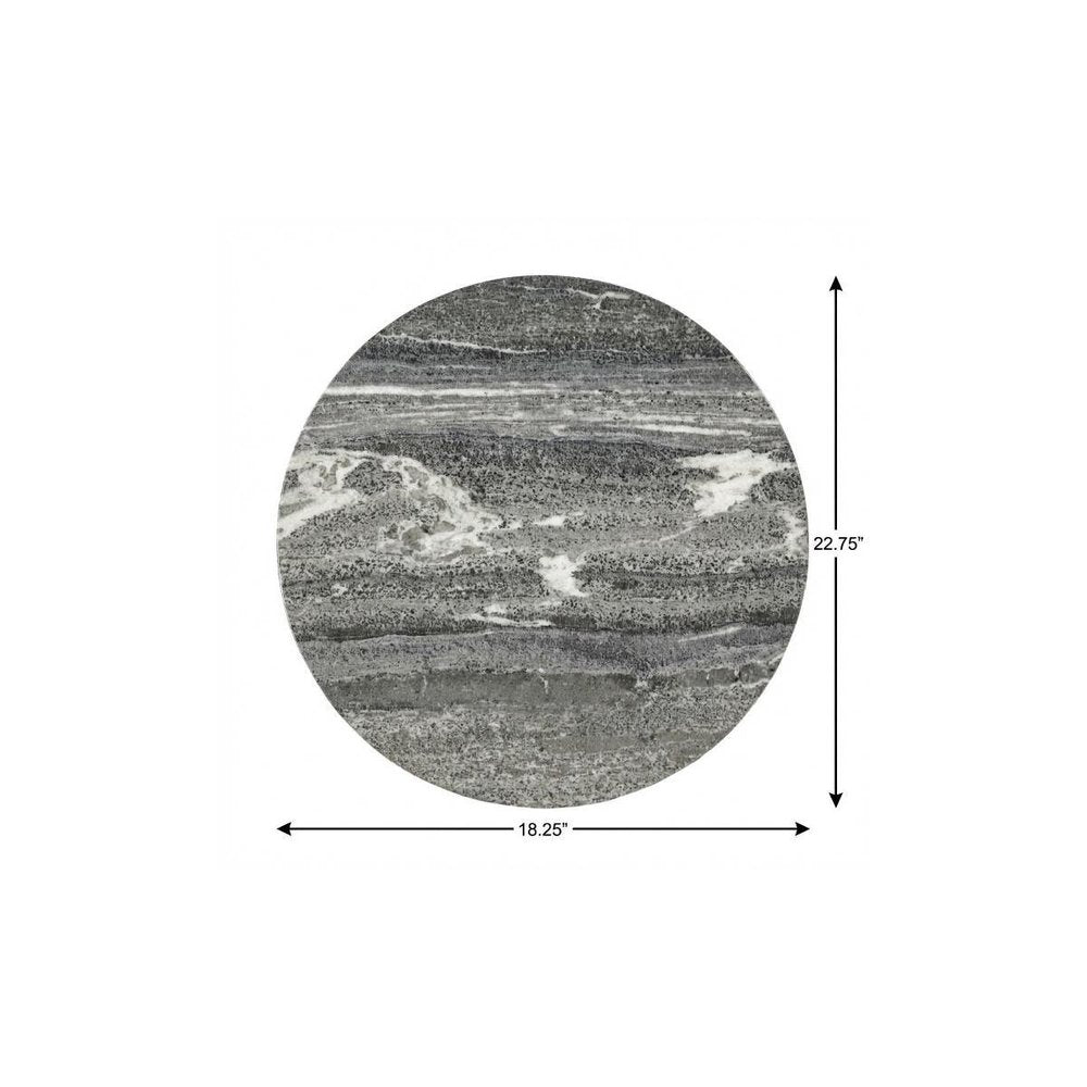 23" Brass And Gray Marble Round End Table