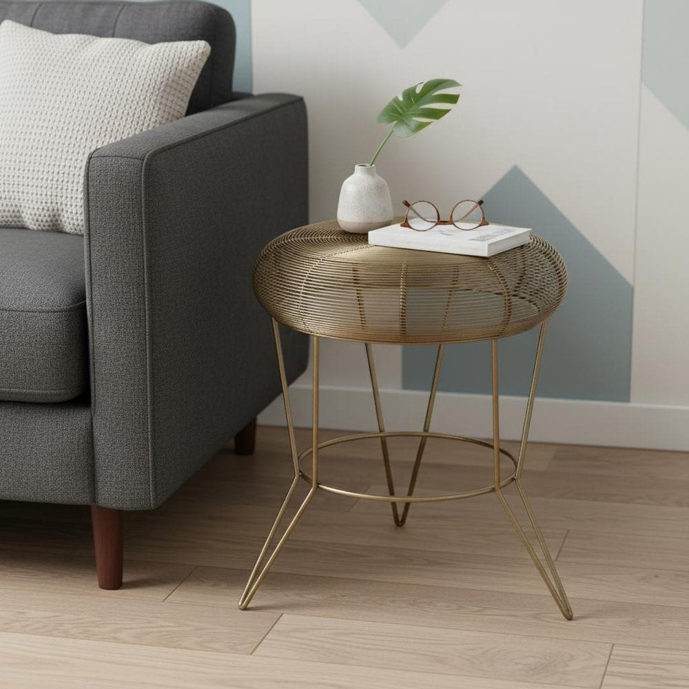 18" Antique Gold Iron Round End Table