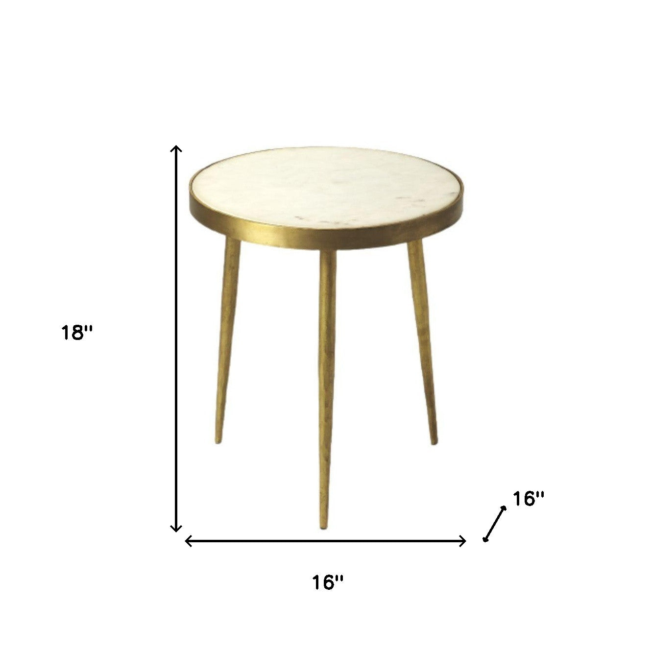 18" Gold And White Marble Round End Table