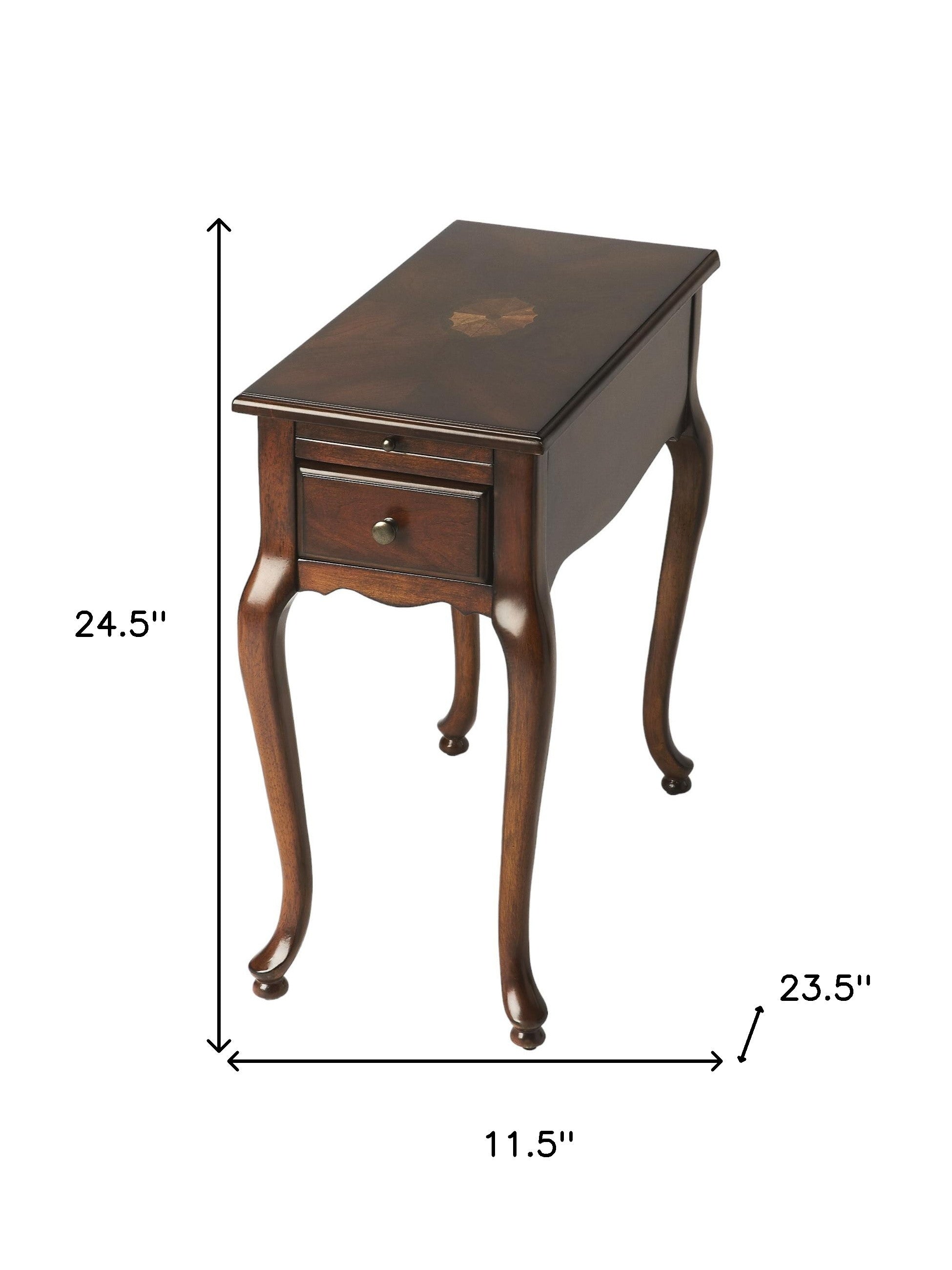 25" Cherry Brown Solid And Manufactured Wood Rectangular End Table With Drawer