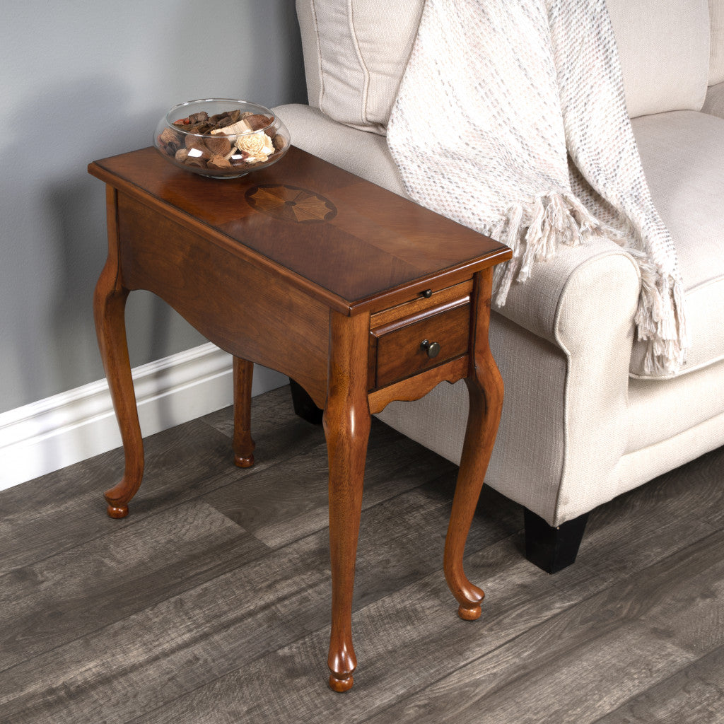 25" Brown Solid And Manufactured Wood Rectangular End Table With Drawer