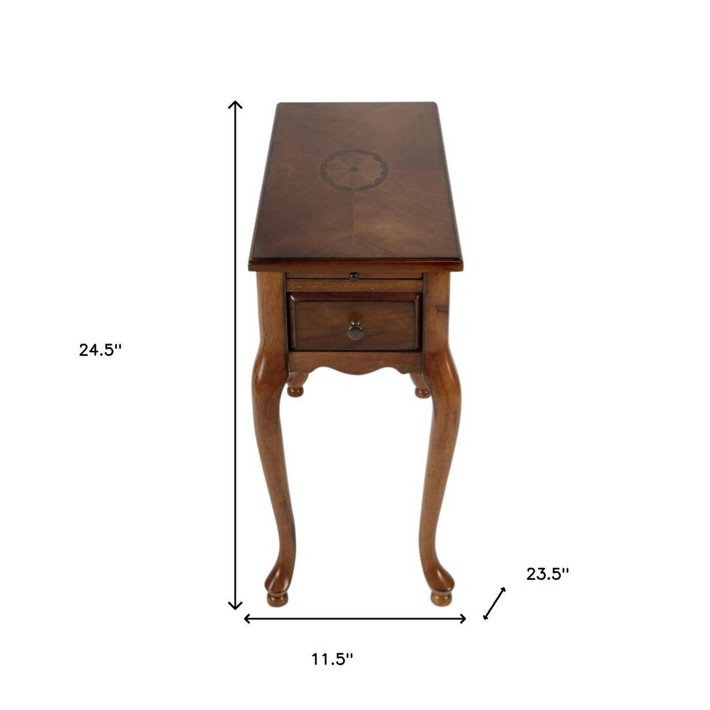 25" Brown Solid And Manufactured Wood Rectangular End Table With Drawer