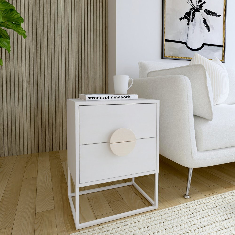24" White Wood Two Drawer Nightstand