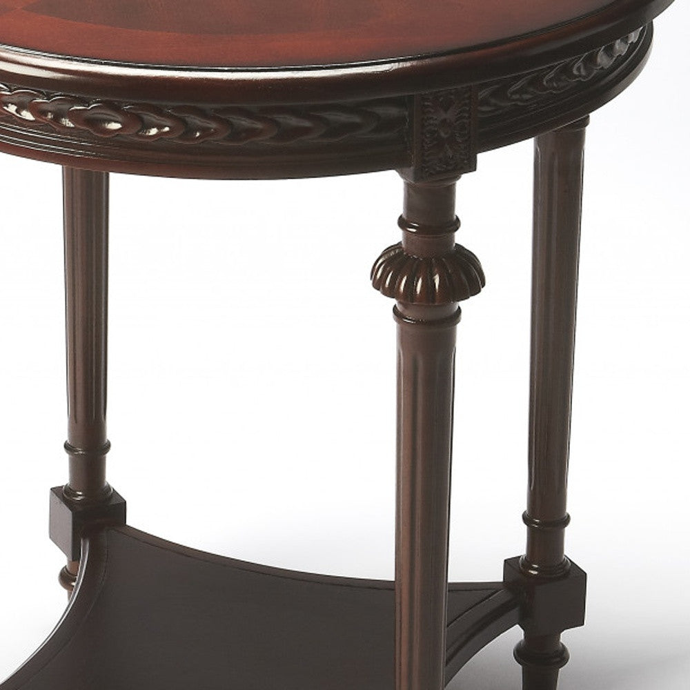 27" Dark Brown Manufactured Wood Round End Table With Shelf