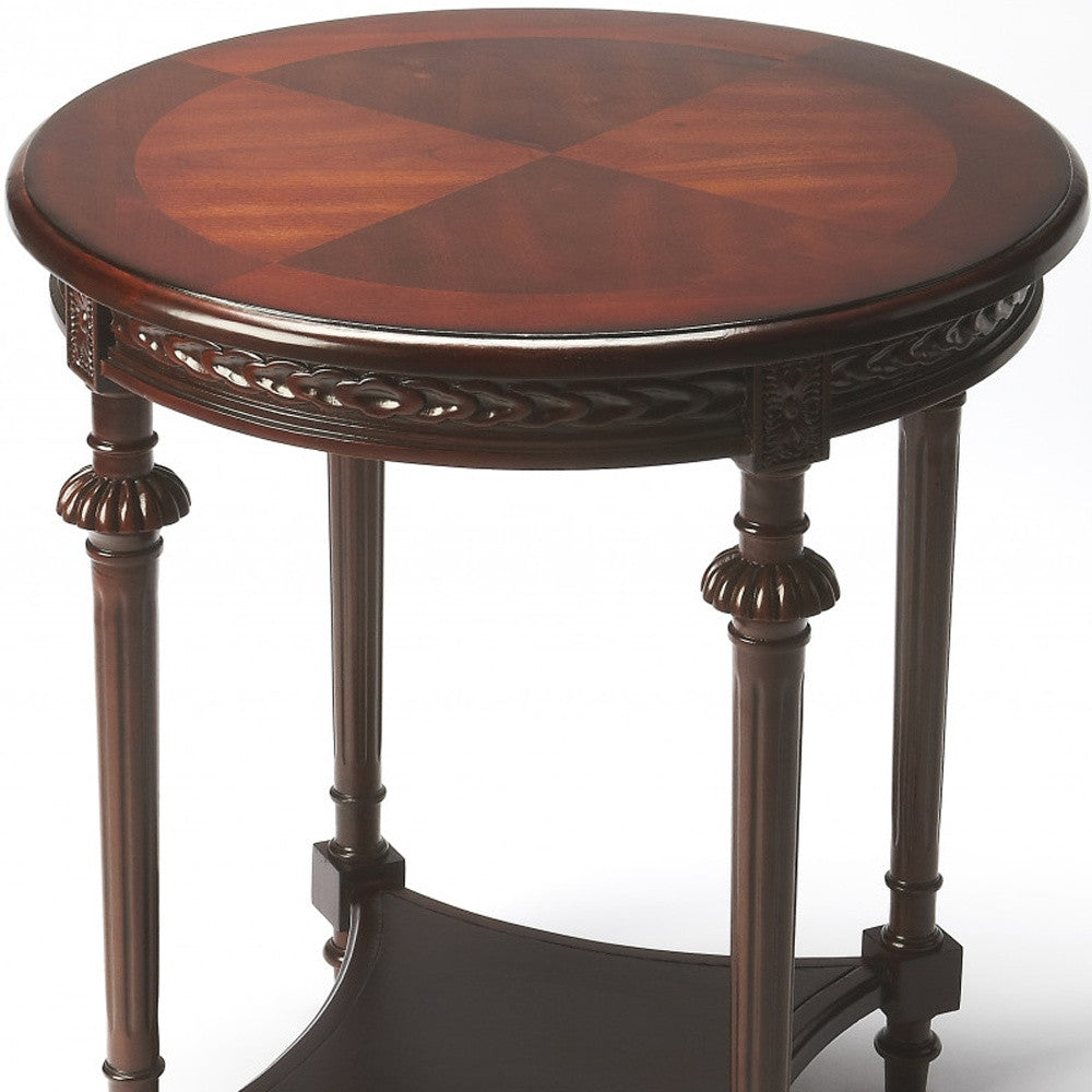 27" Dark Brown Manufactured Wood Round End Table With Shelf