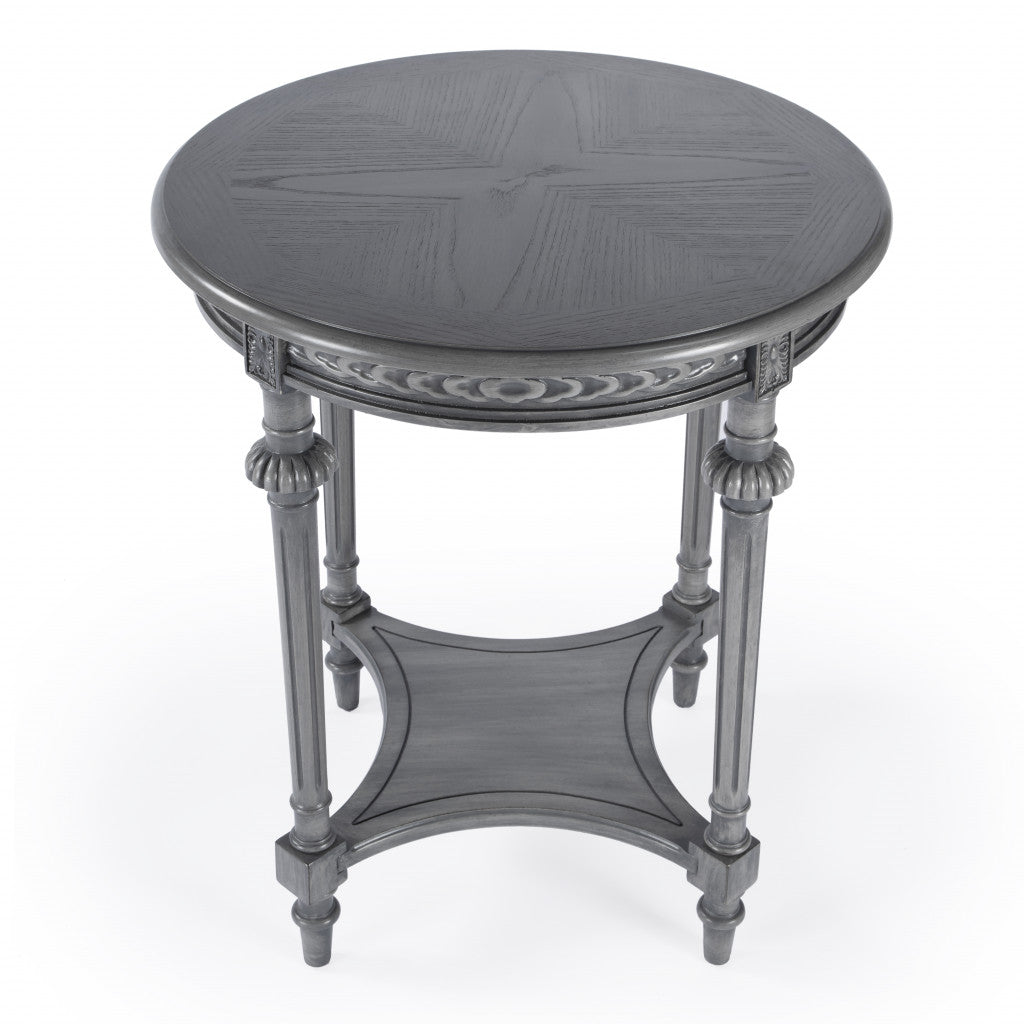 27" Gray Classic Round End Table With Shelf