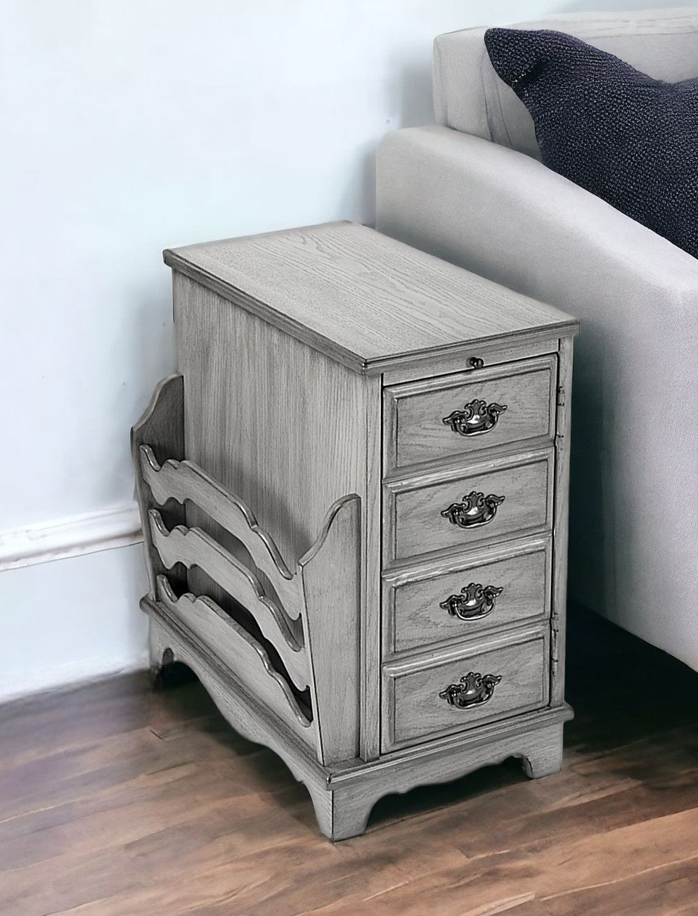 24" Gray Manufactured Wood Rectangular End Table With Four Drawers And Shelf