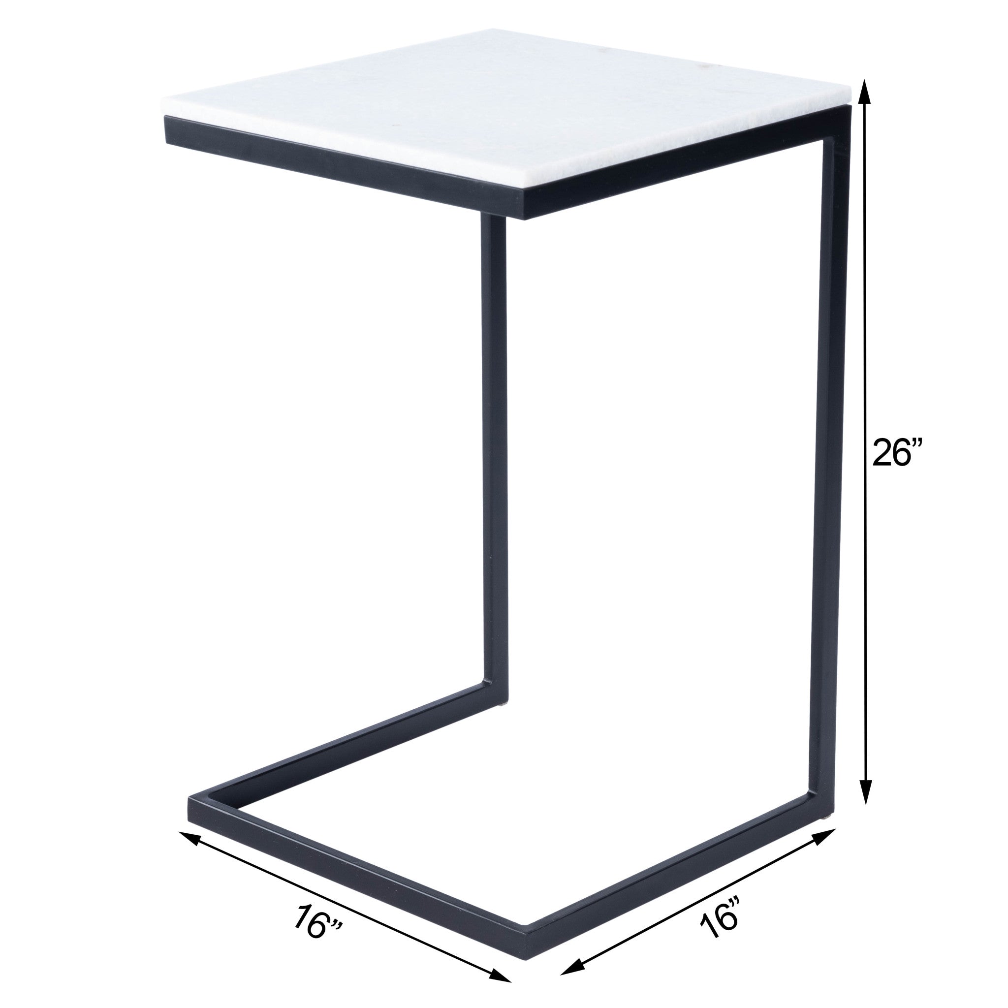 26" Black and White Marble Square C Shape End Table