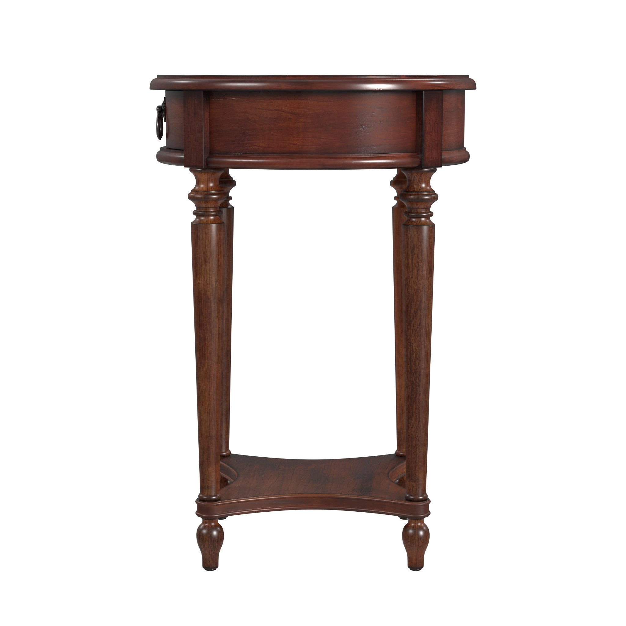 26" Cherry Solid And Manufactured Wood Round End Table With Drawer And Shelf