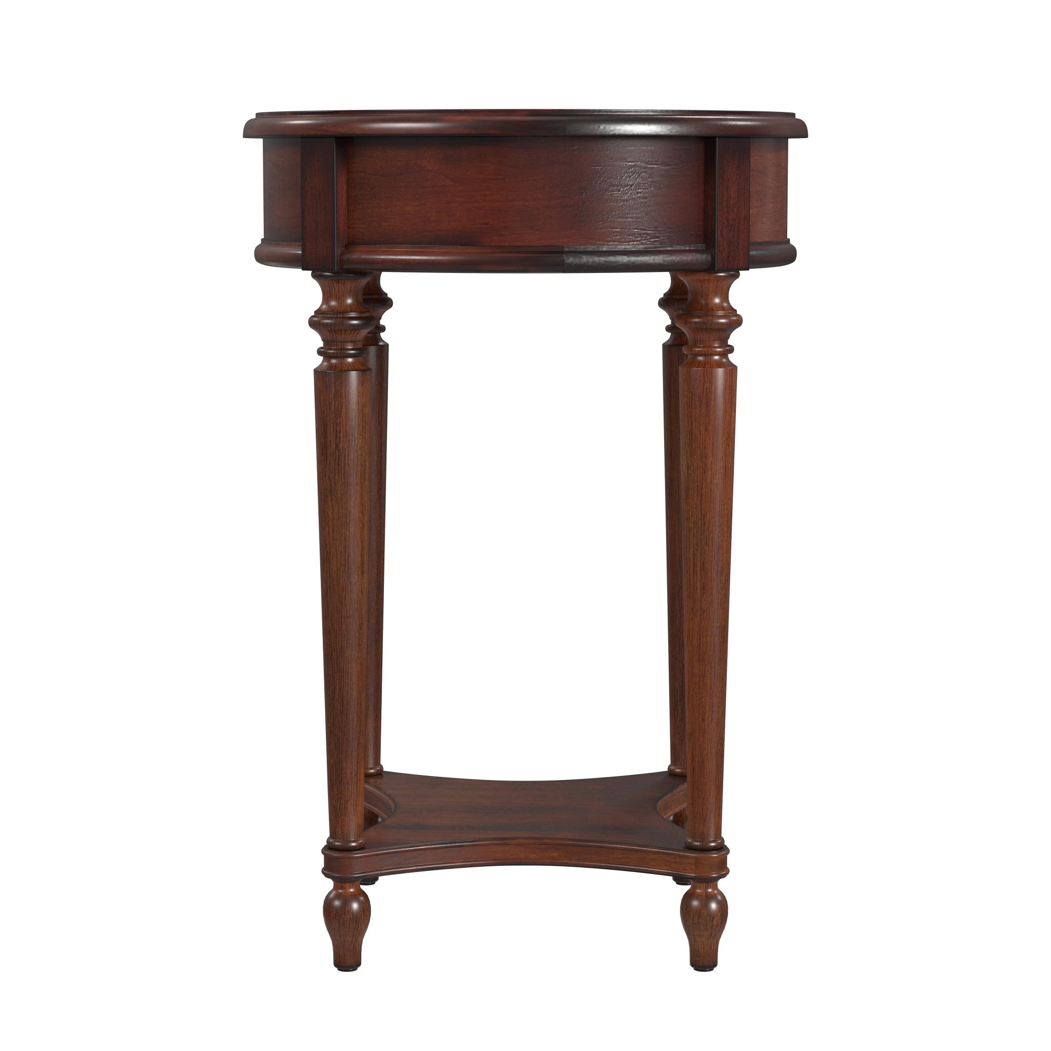 26" Cherry Solid And Manufactured Wood Round End Table With Drawer And Shelf