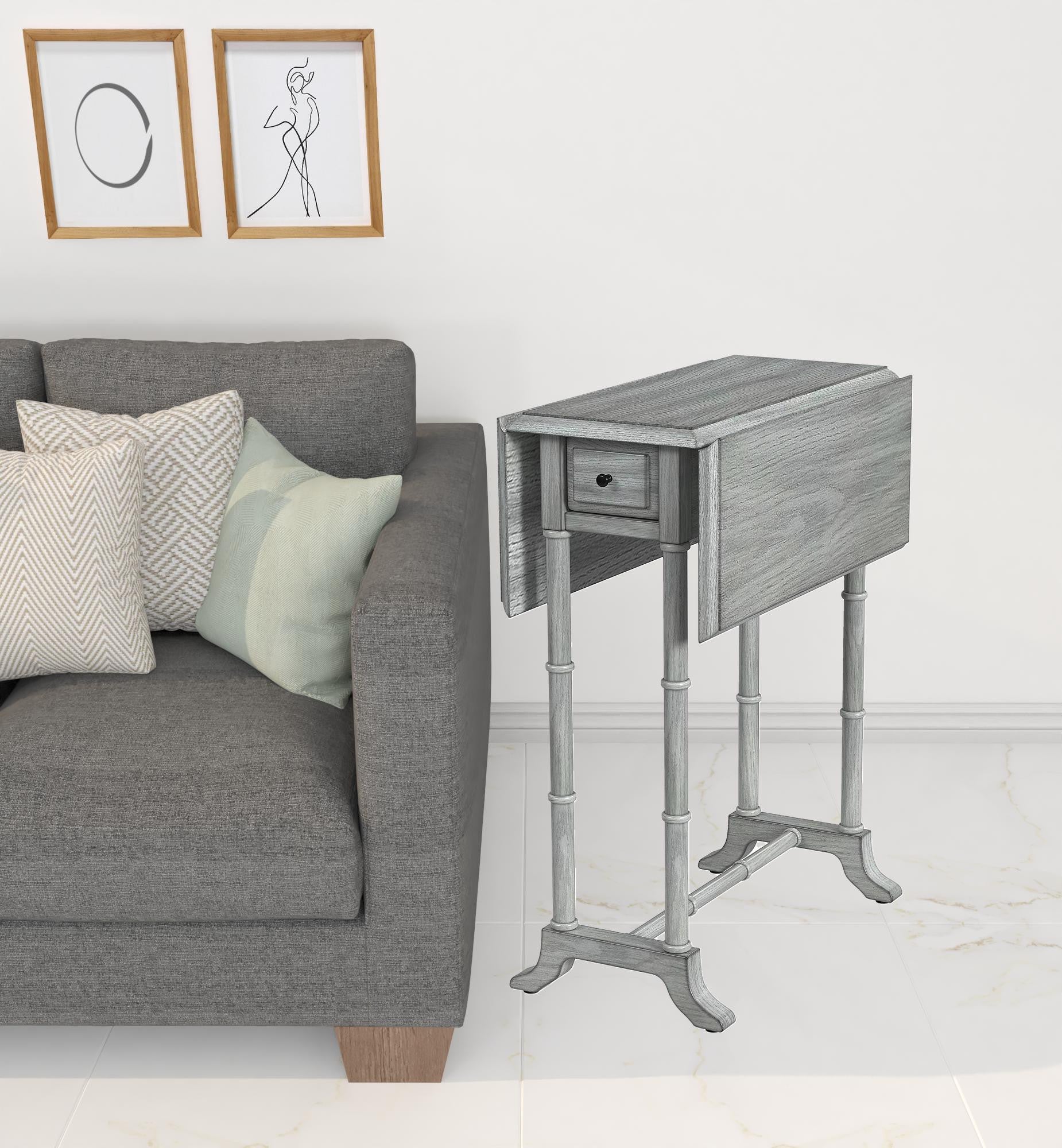 26" Gray Solid And Manufactured Wood Rectangular End Table With Drawer